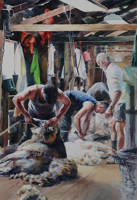 10. 剪羊毛工坊,2020, 纸面水彩, 114 x 78 cm (Demo)